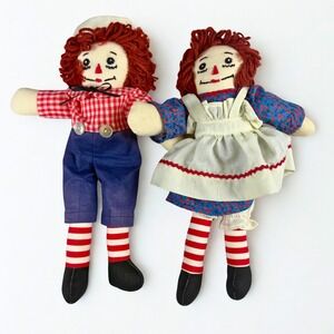 Vintage Raggedy Ann and Andy Plush Cloth Dolls Set Vintage 13 Inch